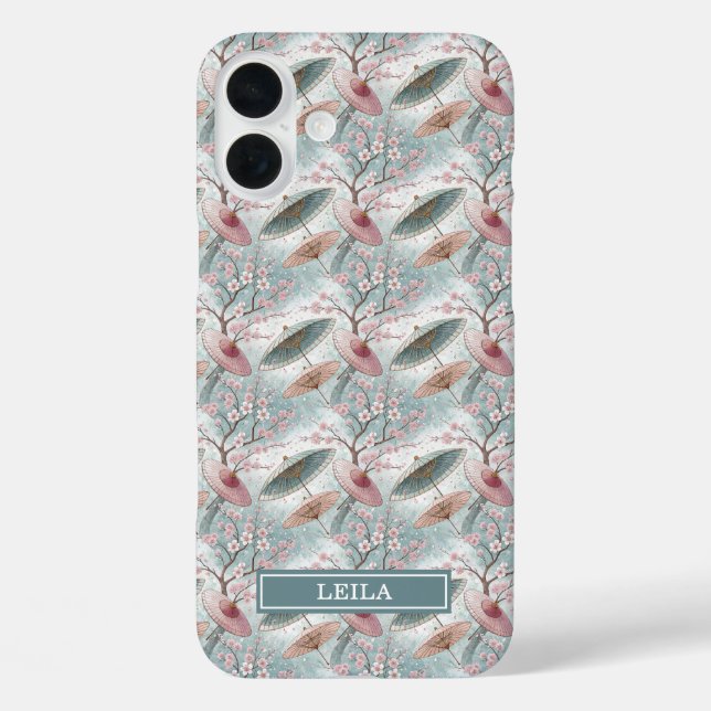 Japanese Sakura Umbrella Pattern Monogrammed Case-Mate iPhone Hülle (Rückseite)