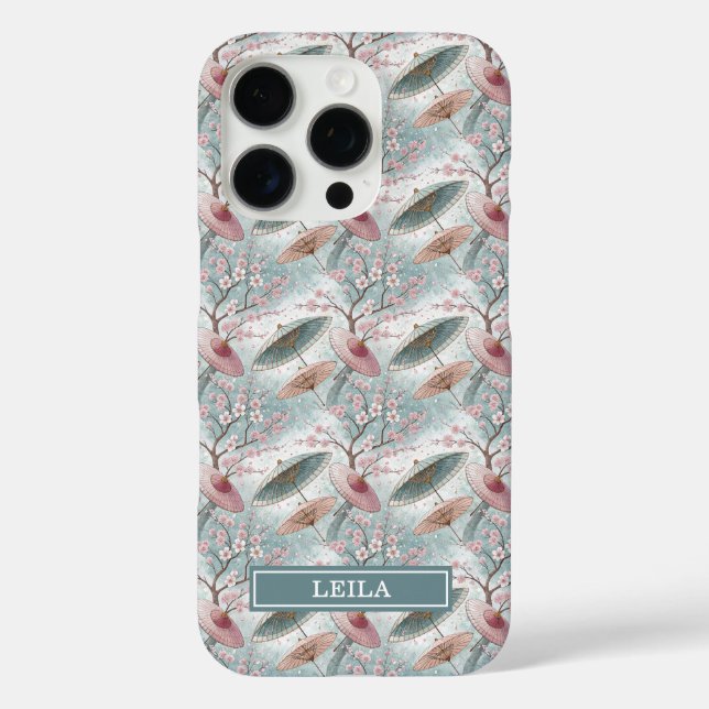 Japanese Sakura Umbrella Pattern Monogrammed Case-Mate iPhone Hülle (Rückseite)