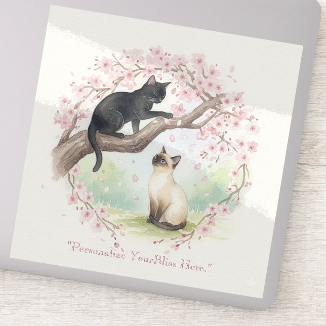 Japanese Sakura & Zen Cats Watercolor  Aufkleber (Detail)