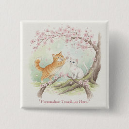 Japanese Sakura & Zen Cats Watercolor Button