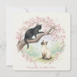 Japanese Sakura & Zen Cats Watercolor Einladung