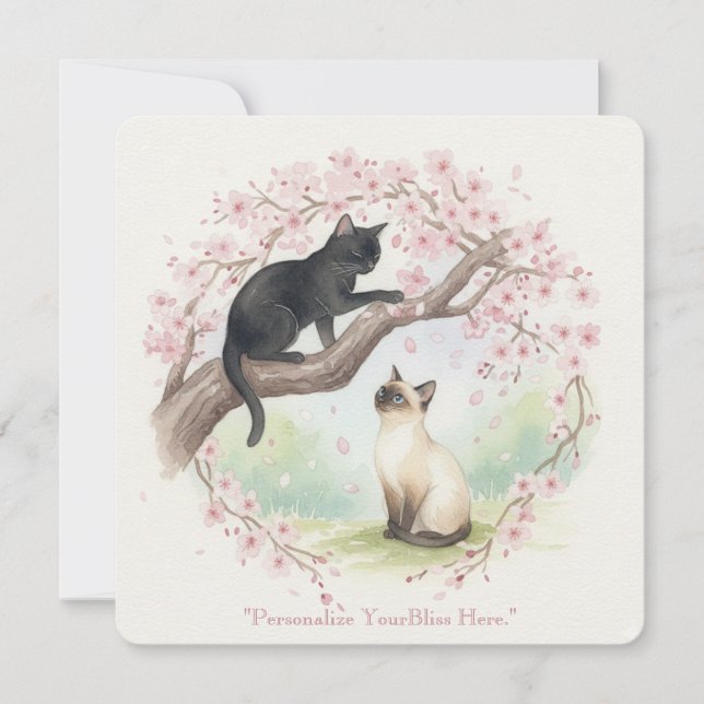 Japanese Sakura & Zen Cats Watercolor  Einladung (Vorderseite)