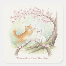 Japanese Sakura & Zen Cats Watercolor Quadratischer Aufkleber