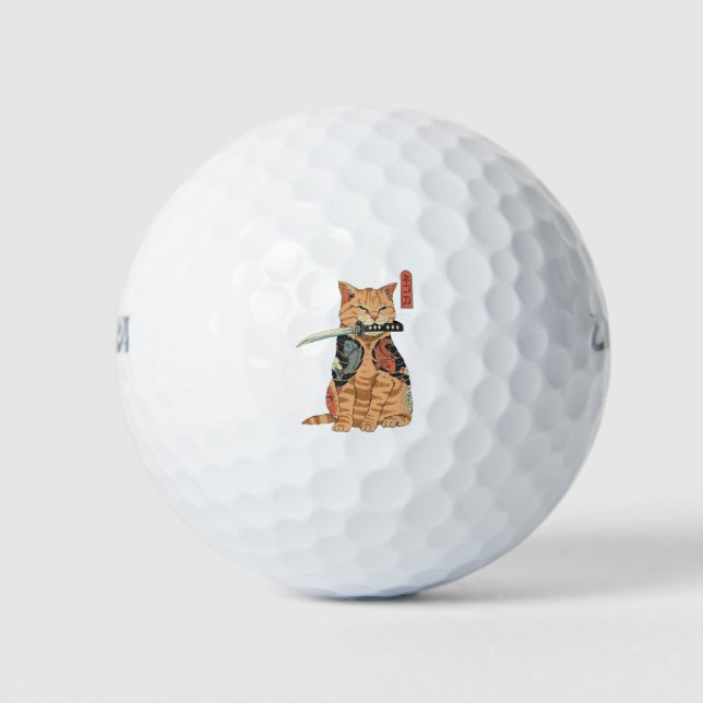 Japanese Samurai Cat Golfball (Vorderseite)