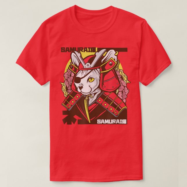 Japanese Samurai Cat Warrior Eye Patch In Traditio T-Shirt (Design vorne)