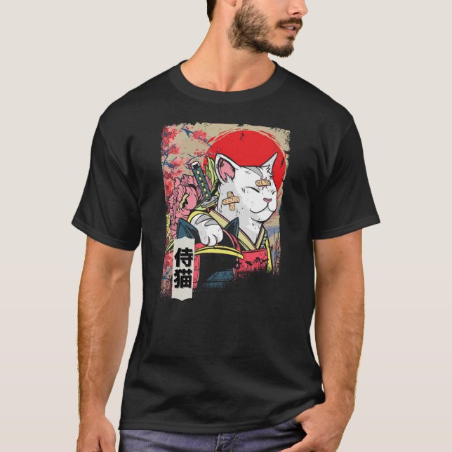 Japanese Samurai Cat Warrior Japan Ninja Kitten T-Shirt (Vorderseite)