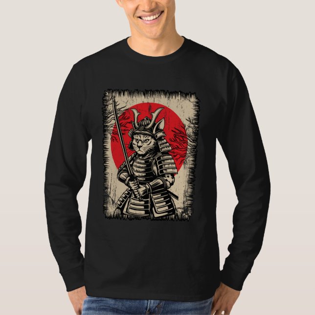 Japanese Samurai Cat Warrior Kawaii Ninja Ukiyo-e  T-Shirt (Vorderseite)