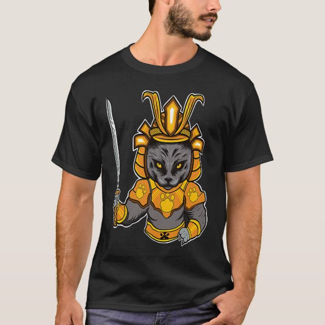 Japanese Samurai Katana Ninja Cat Sword Feline Oyo T-Shirt (Vorderseite)