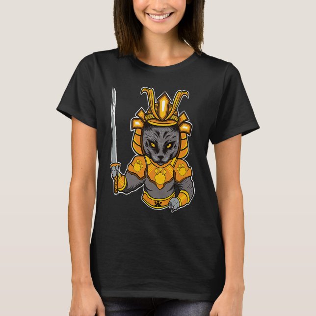 Japanese Samurai Katana Ninja Cat Sword Feline Oyo T-Shirt (Vorderseite)