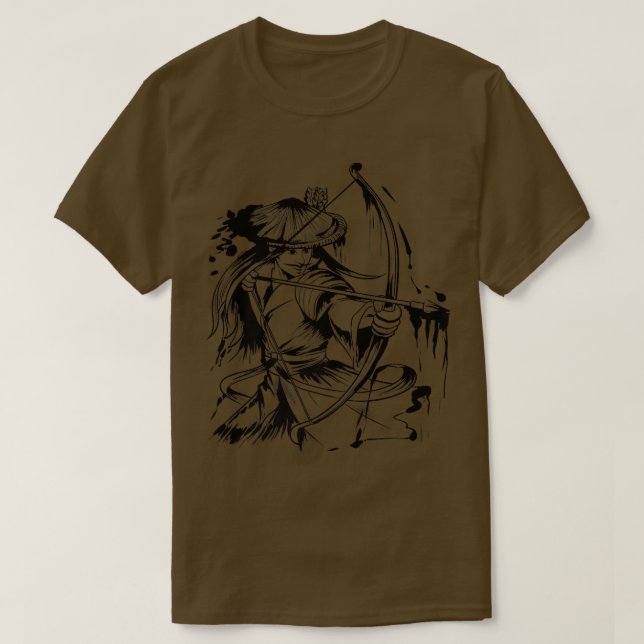 Japanese Samurai Kyudo Archer Black Drawing  (2) T-Shirt (Design vorne)