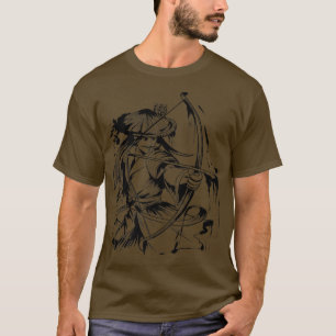 Japanese Samurai Kyudo Archer Black Drawing  (2) T-Shirt