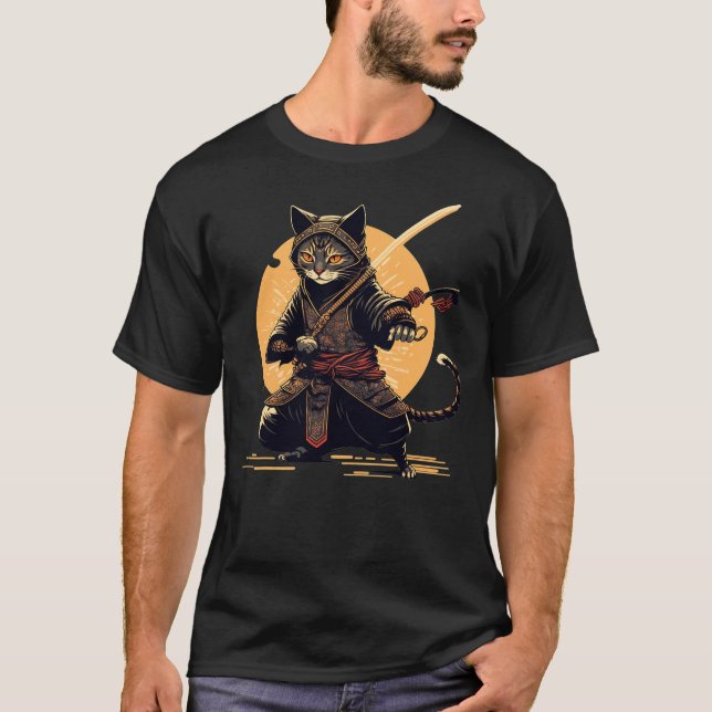 Japanese Samurai Ninja Cat Anime Kawaii Catzilla C T-Shirt (Vorderseite)