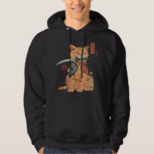 Japanese Samurai Ninja Cat Kawaii Tattoo Graphic Hoodie