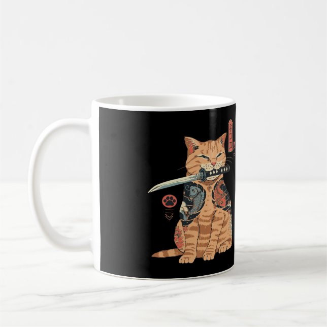 Japanese Samurai Ninja Cat Kawaii Tattoo Graphic Kaffeetasse (Links)