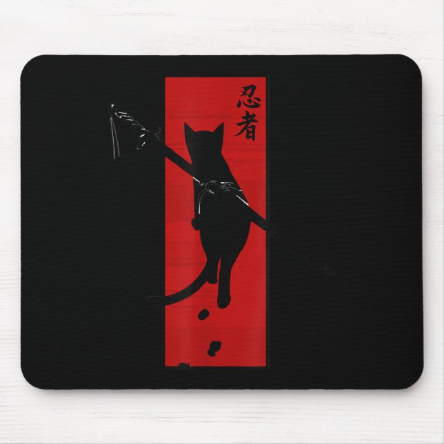 Japanese Samurai Ninja Cat Kawaii Tattoo Graphic Mousepad (Vorne)