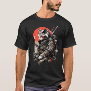 Japanese Samurai Ninja Cat Kawaii Tattoo Graphic T-Shirt