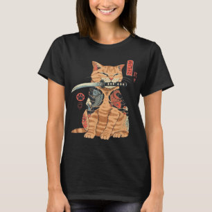 Japanese Samurai Ninja Cat Kawaii Tattoo Graphic T-Shirt