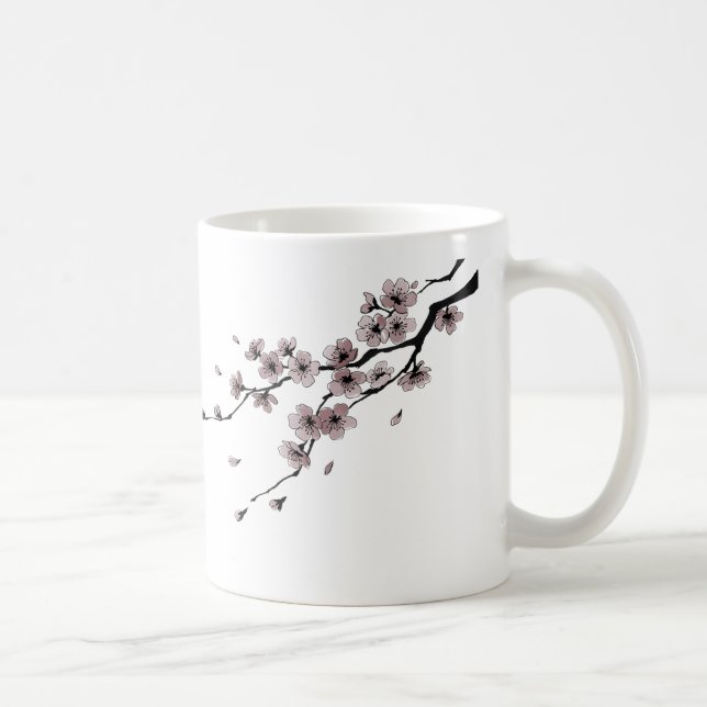 Japanese Samurai × Sakura Ink Art Kaffeetasse (Rechts)