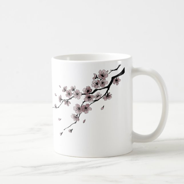 Japanese Samurai&Sakura Ink Art Mug Kaffeetasse (Rechts)