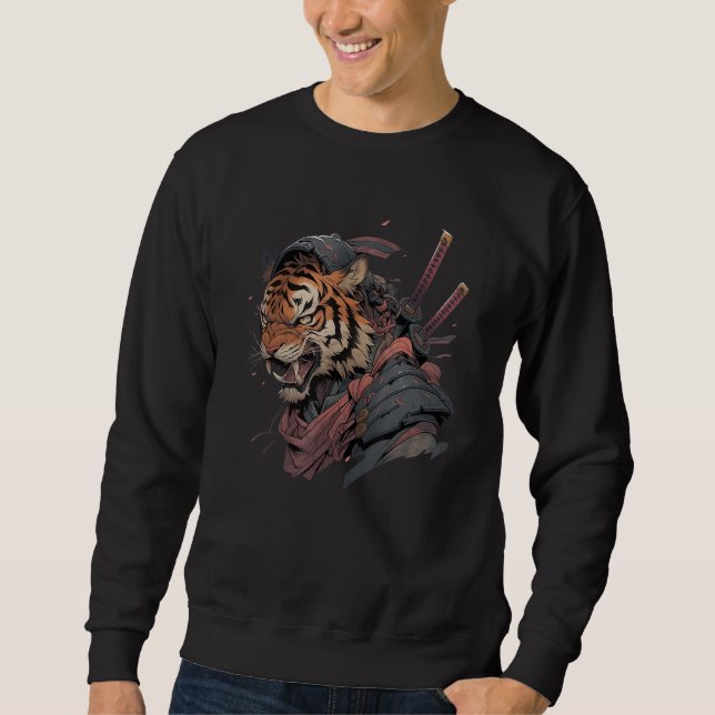 Japanese Samurai Tattoo Tiger Fighter Graphic Artw Sweatshirt (Vorderseite)