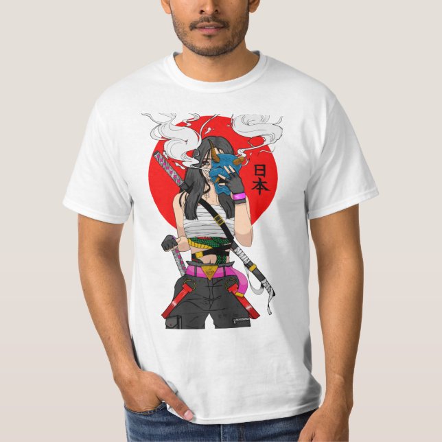 Japanese Samurai Vaporwave Cool Girl  T-Shirt (Vorderseite)
