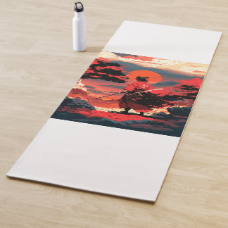 Japanese samurai warrior and retro sunset yogamatte