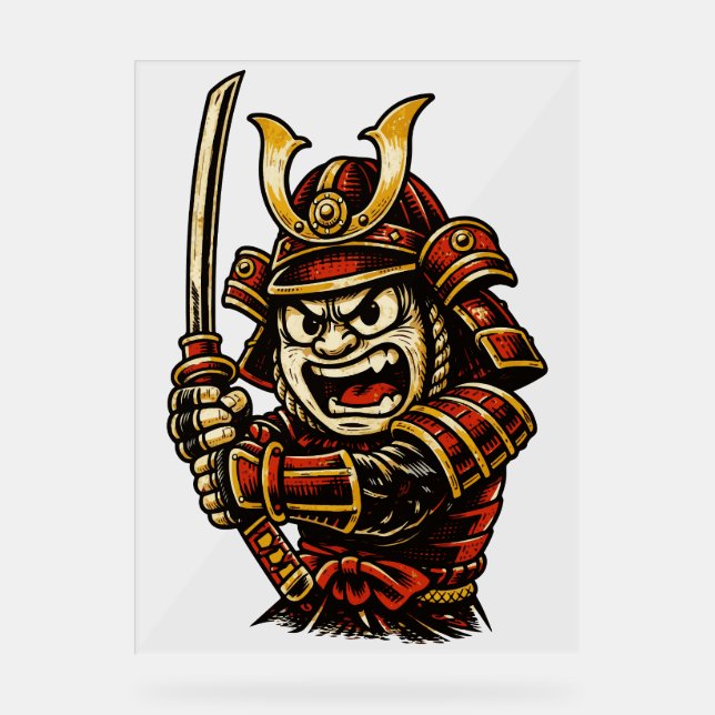 Japanese Samurai Warrior Red Armor Cartoon Art Acrylschild (Vorderseite)