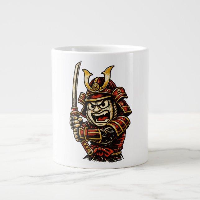 Japanese Samurai Warrior Red Armor Cartoon Art Jumbo-Tasse (Vorderseite)
