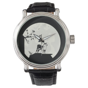 Japanese Shiba Inu Dog Full Moon Silhouette Armbanduhr