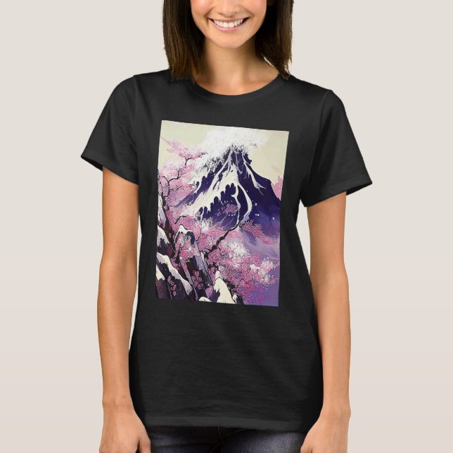 japanese snow mountain Cherry Blossom trees T-Shirt (Vorderseite)