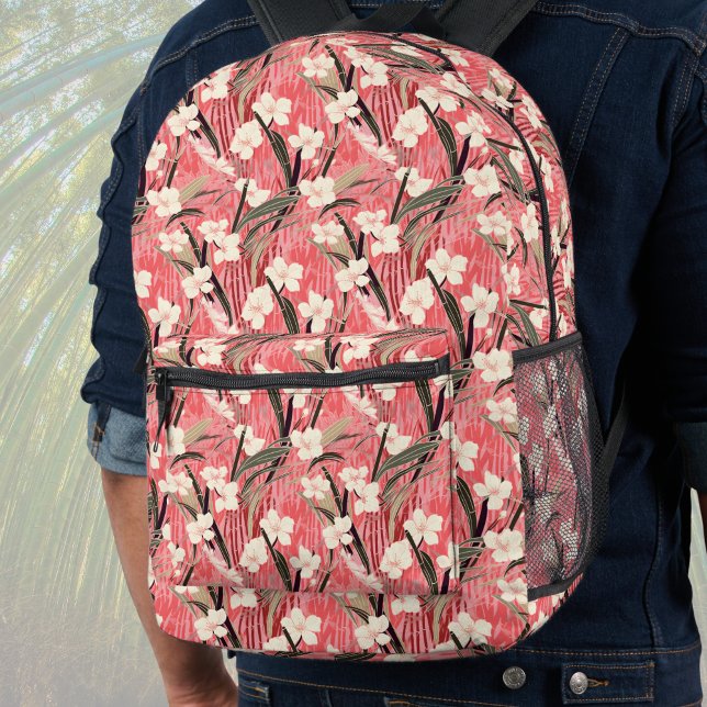 Japanese Style Pale Orange Floral Bamboo Backpackl Bedruckter Rucksack (Von Creator hochgeladen)