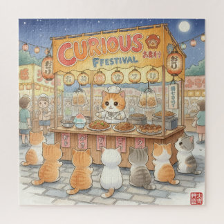 Japanese Summer Festival: Cute Kittens at Night Ma Puzzle