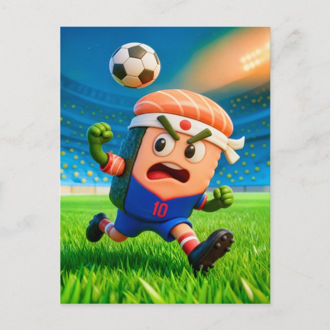 Japanese sushi roll soccer player in stadium postkarte (Vorderseite)
