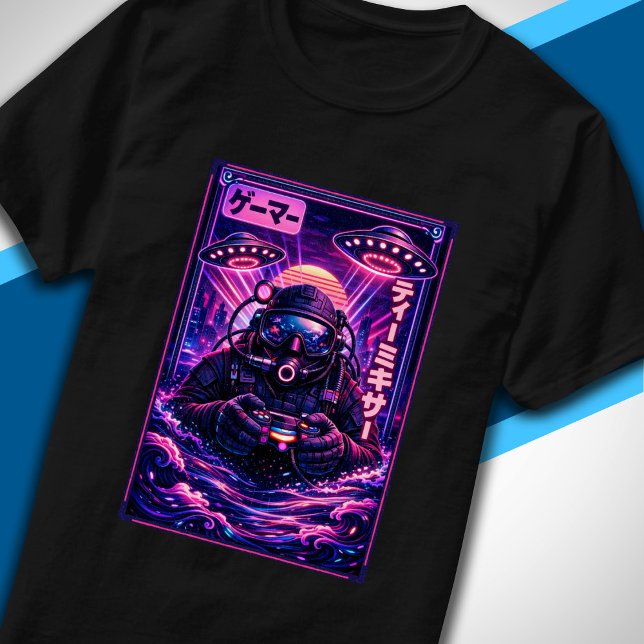 Japanese Synthwave Sci Fi UFO Scuba Cool Gamer T-Shirt (Von Creator hochgeladen)