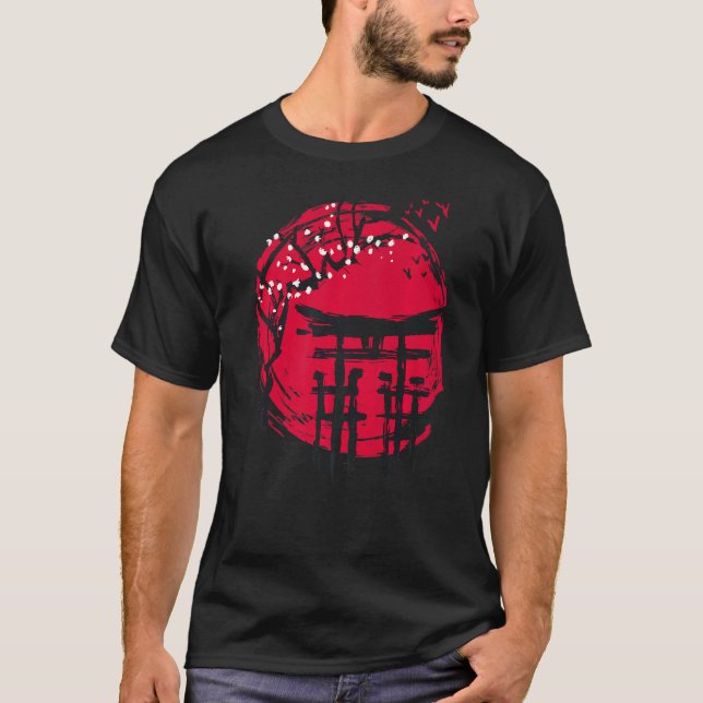 Japanese Temple Characters Red Sun Cherry Blossom T-Shirt (Vorderseite)