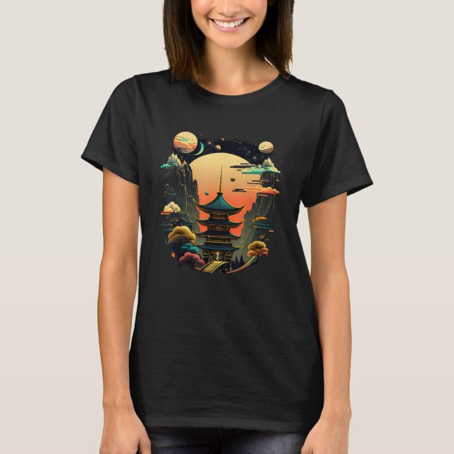 Japanese Temple Tokyo Asian Inspired Retro Japan 9 T-Shirt (Vorderseite)