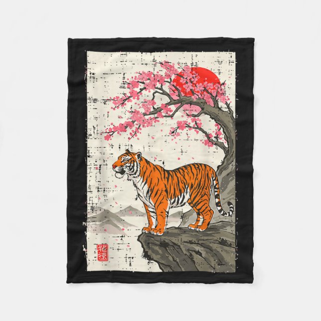 Japanese Tiger Cherry Blossoms Sakura Art Women Me Fleecedecke (Vorderseite)