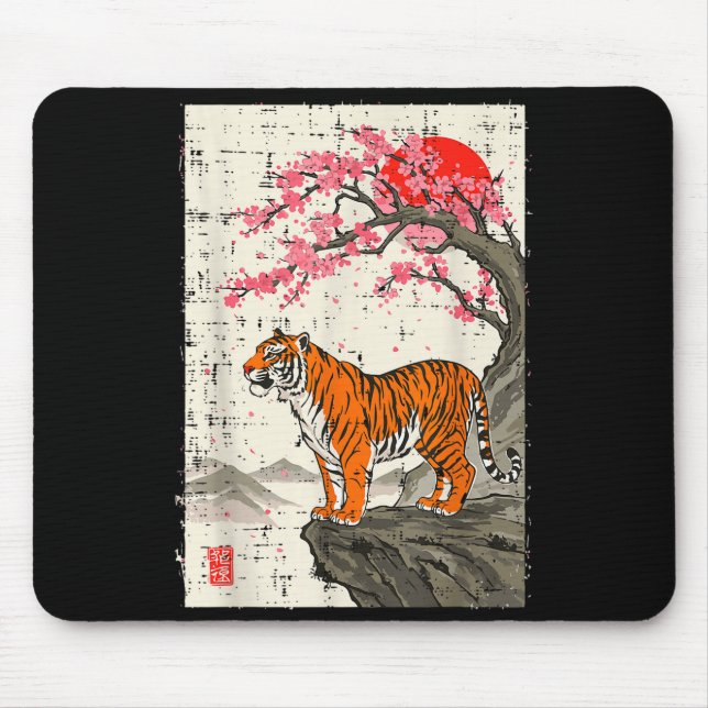 Japanese Tiger Cherry Blossoms Sakura Art Women Me Mousepad (Vorne)