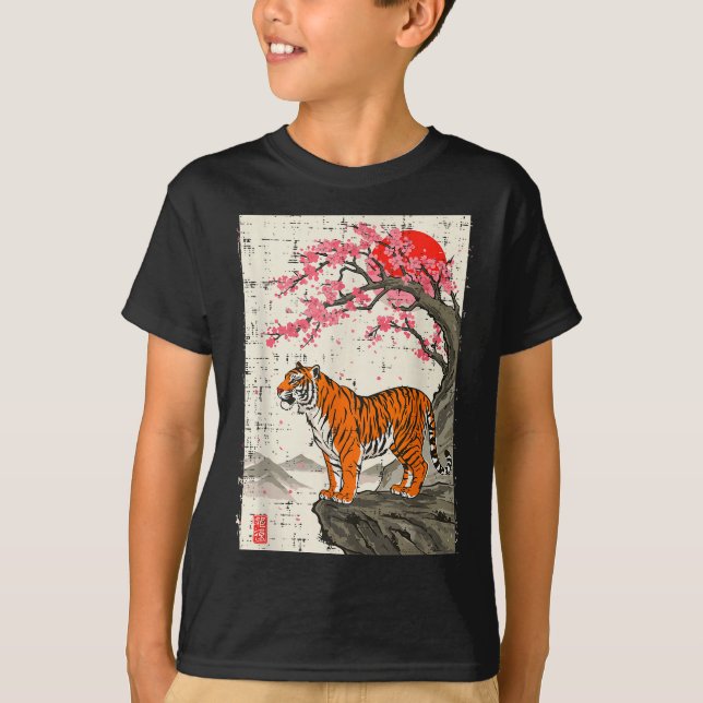 Japanese Tiger Cherry Blossoms Sakura Art Women Me T-Shirt (Vorderseite)