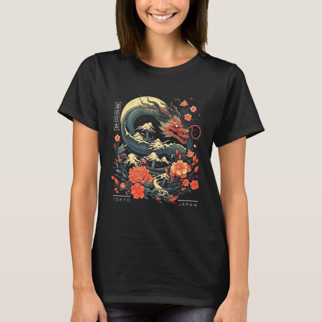 Japanese Tokyo Dragon Asian Tattoo Retro 80u2019s  T-Shirt (Vorderseite)