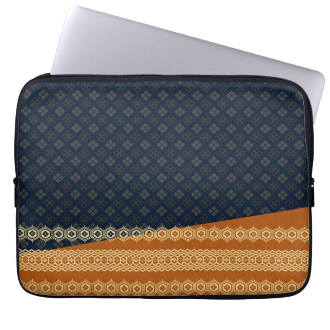 Japanese Tortoise and Diamond Pattern Gold Navy Laptopschutzhülle (Vorderseite)