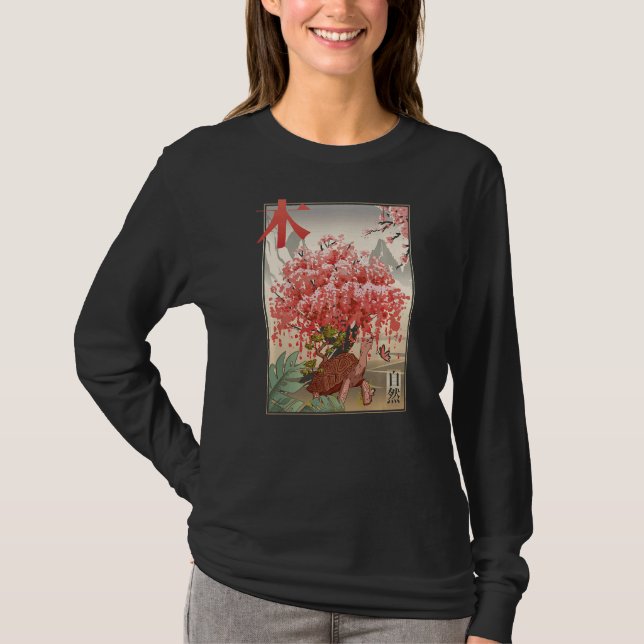 Japanese Turtle and butterfly Japanese Blossom tre T-Shirt (Vorderseite)