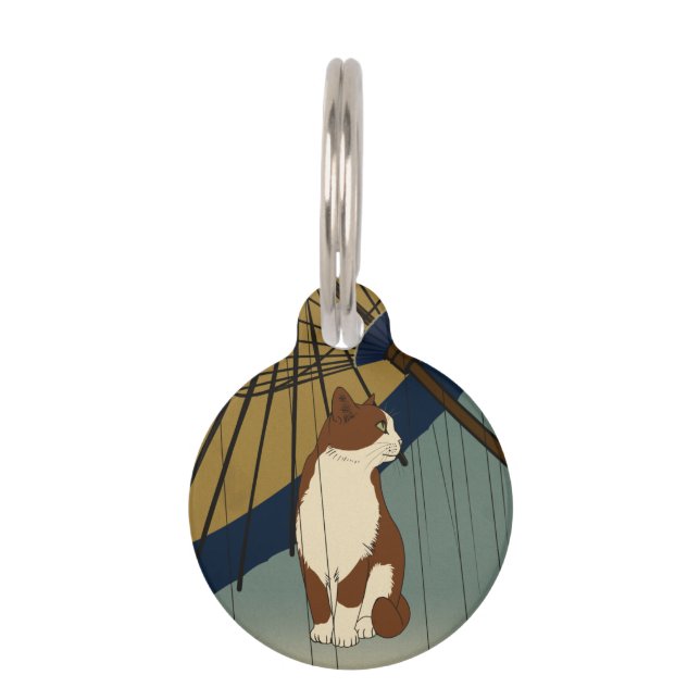 Japanese Ukiyoe Rainy Cat Haustiermarke (Vorderseite)