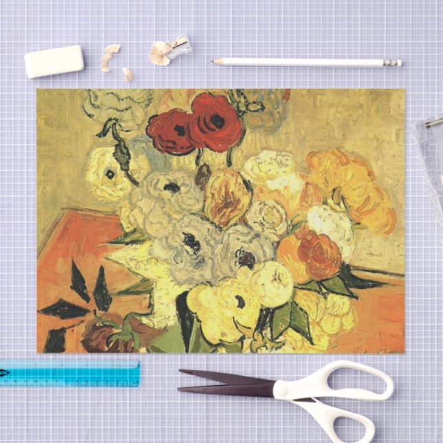 Japanese Vase, Roses, Anemones by Vincent van Gogh Seidenpapier (Handwerk)