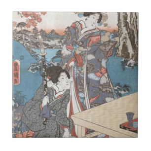 Japanese vintage ukiyo-e geisha fliese