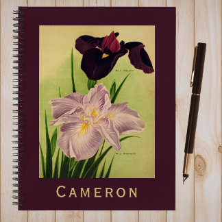 Japanese Water Iris Vintage Botanical Monogram Notizbuch
