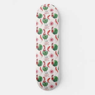 Japanese Watercolor Art Koi Fish Lotus Lily Pad Skateboard