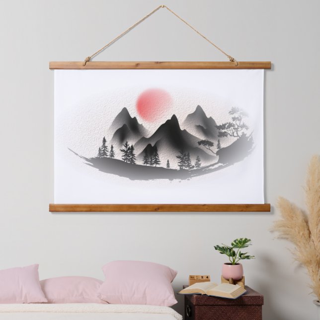 Japanese watercolor wandteppich mit holzrahmen (Schlafzimmer)