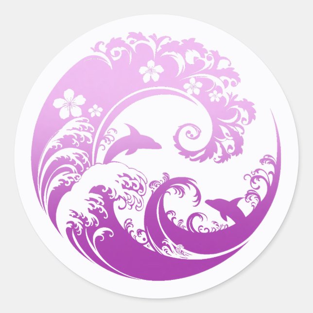 Japanese Wave & Hibiscus Purple Runder Aufkleber (Vorderseite)