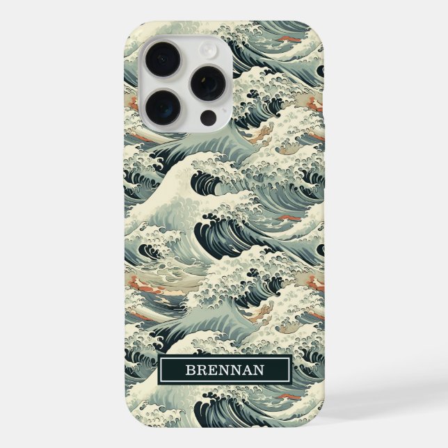 Japanese Wave Pattern Monogrammed iPhone Hülle (Rückseite)